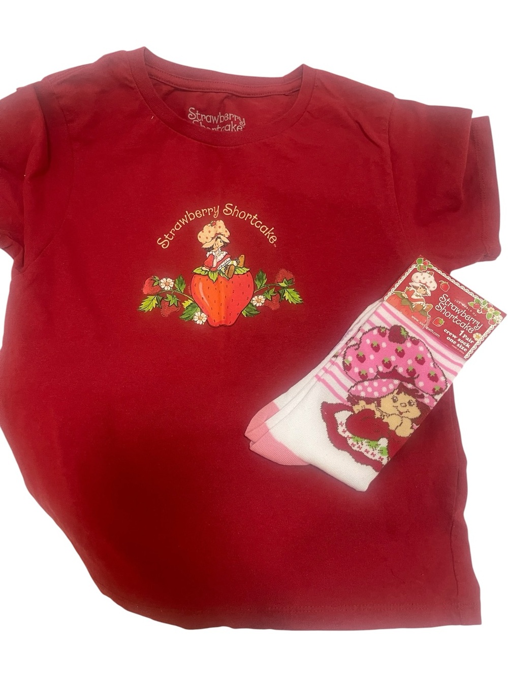 Strawberry Shortcake Red Graphic Women’s Tee and Sock Bundle